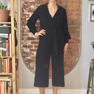 Collared wide leg cropped jumpsuit